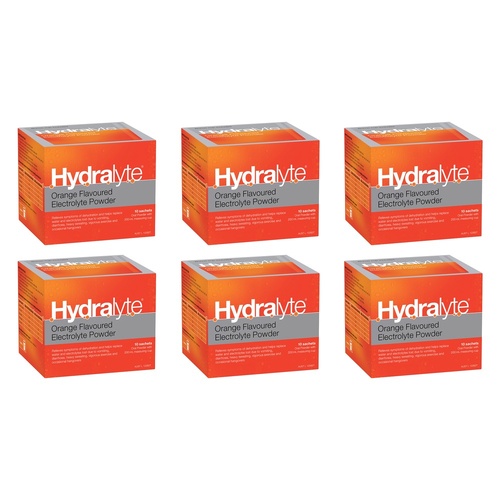Hydralyte Orange Flavoured Electrolyte Powder 10 Pack Bundle of 6
