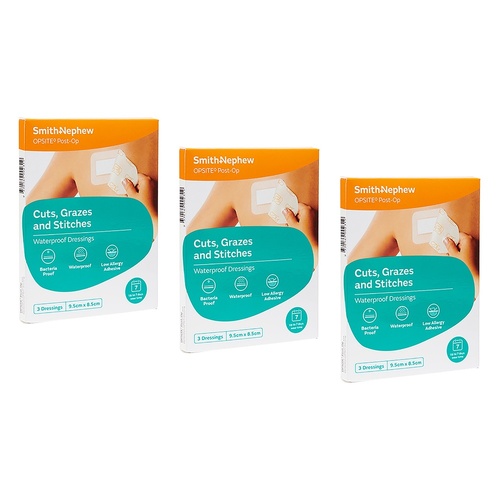 Opsite Post-Op Waterproof Dressing 9.5cm x 8.5cm 3 Pack Bundle of 3