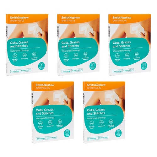 Opsite Post-Op Waterproof Dressing 9.5cm x 8.5cm 3 Pack Bundle of 5