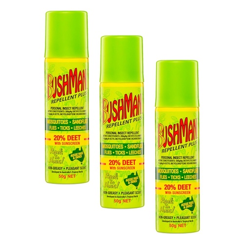 Bushman Repellent Plus 20% DEET with Sunscreen 50g Pack of 3