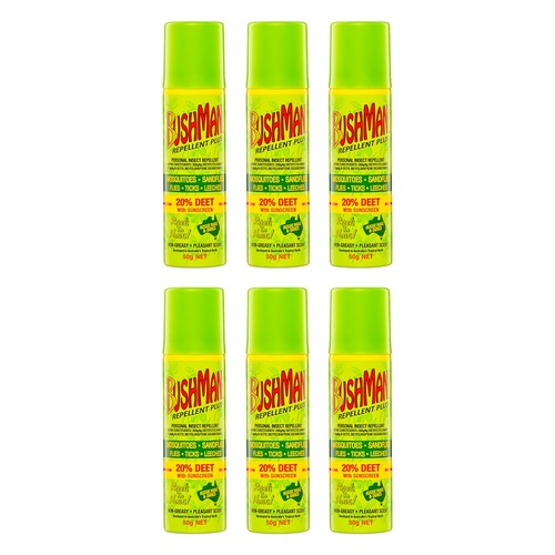 Bushman Repellent Plus 20% DEET with Sunscreen 50g Pack of 6