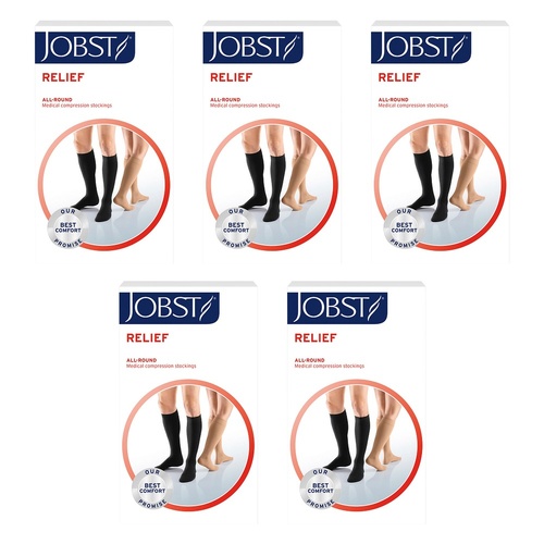 JOBST Relief Compression Stockings 20-30 mmHg Knee High Open Toe Large Pack of 5