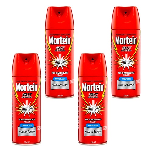 Mortein Fast Knockdown Odourless Aerosol Fly & Mosquito Killer 250g Pack of 4