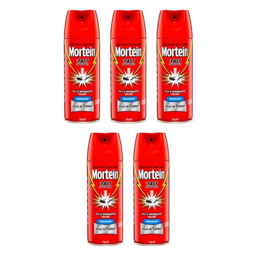 Mortein Fast Knockdown Odourless Aerosol Fly & Mosquito Killer 250g Pack of 5