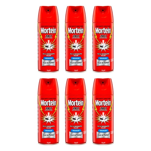 Mortein Fast Knockdown Odourless Aerosol Fly & Mosquito Killer 250g Pack of 6