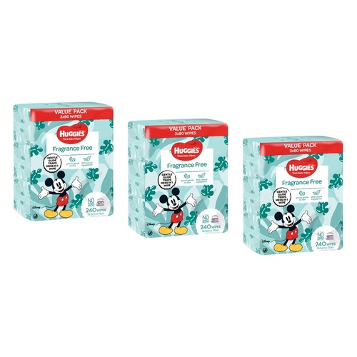 Huggies Thick Baby Wipes Fragrance Free, 240 Pack x 2 Bundle of 3