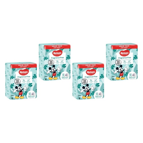 Huggies Thick Baby Wipes Fragrance Free, 240 Pack x 2 Bundle of 4