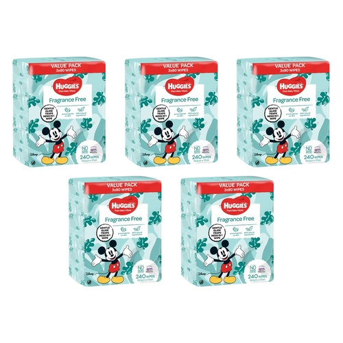 Huggies Thick Baby Wipes Fragrance Free, 240 Pack x 2 Bundle of 5