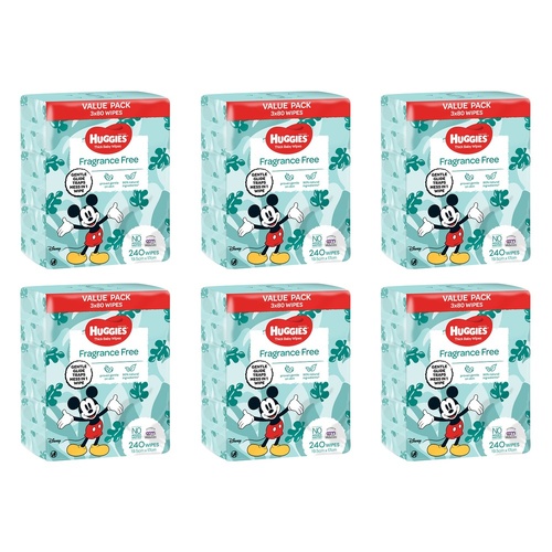 Huggies Thick Baby Wipes Fragrance Free, 240 Pack x 2 Bundle of 6