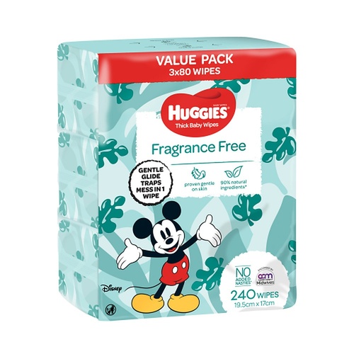 Huggies Thick Baby Wipes Fragrance Free, 240 Pack x 2