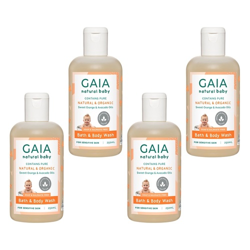 GAIA Natural Baby Bath & Body Wash 250mL Pack of 4