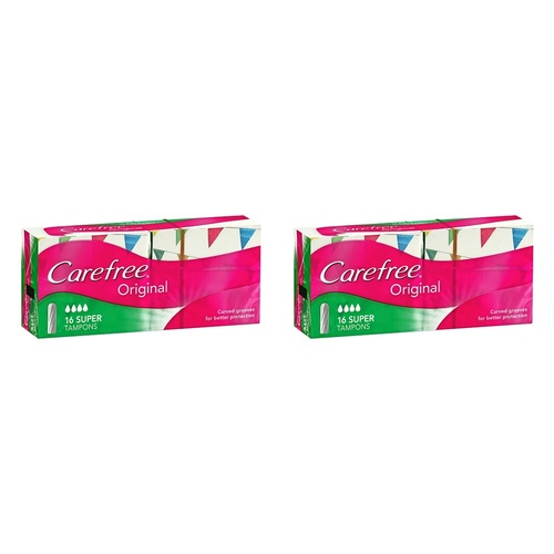 Carefree Tampons Super 16 Pack x 12 Bundle of 2