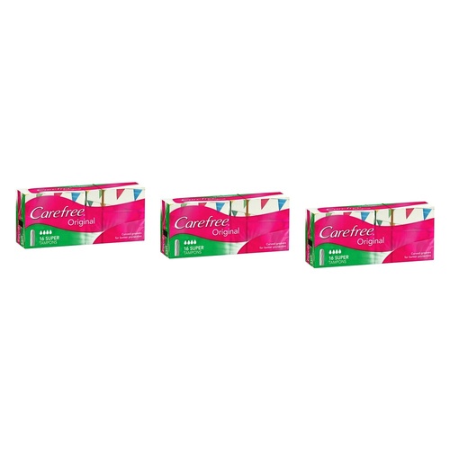 Carefree Tampons Super 16 Pack x 12 Bundle of 3