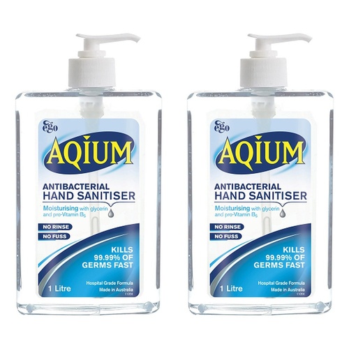 Ego Aqium Antibacterial Hand Sanitiser Gel 1L Pack of 2