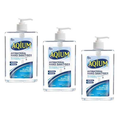 Ego Aqium Antibacterial Hand Sanitiser Gel 1L Pack of 3