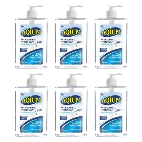 Ego Aqium Antibacterial Hand Sanitiser Gel 1L Pack of 6