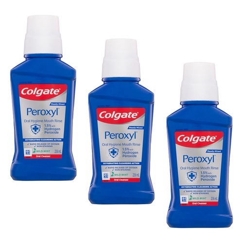 Colgate Peroxyl Oral Cleanser Alcohol Free Mint Flavour 236mL Pack of 3
