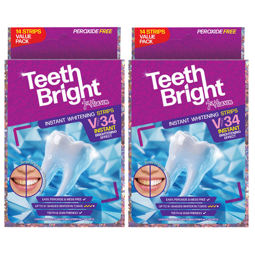 7TH Heaven Teeth Bright Peroxide Free Whitening Strips 14 Treatments Pack of 2