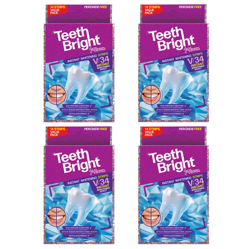 7TH Heaven Teeth Bright Peroxide Free Whitening Strips 14 Pack Bundle of 4