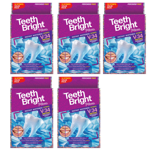 7TH Heaven Teeth Bright Peroxide Free Whitening Strips 14 Pack Bundle of 5