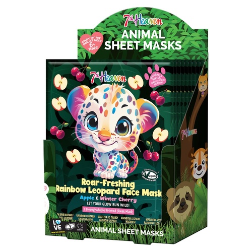 7th Heaven Rainbow Leopard Face Mask Apple Cherry Display of 12