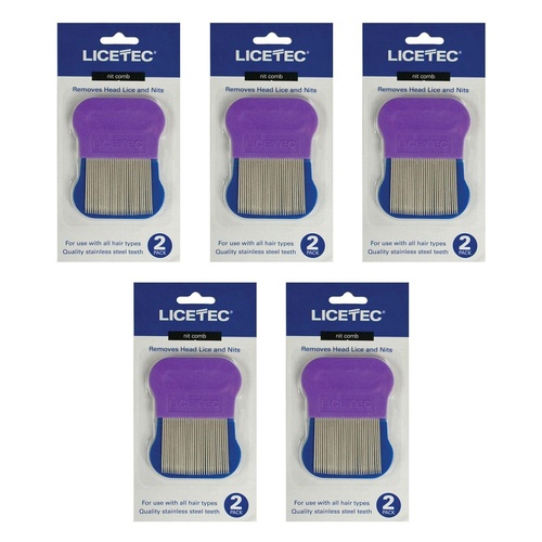 Licetec Metal Nit Comb 2 Pack Bundle of 5