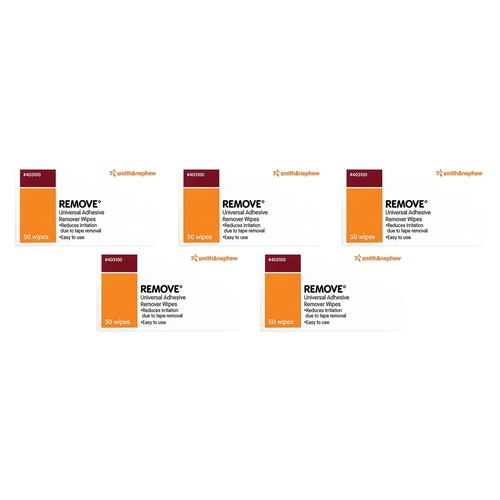 Smith & Nephew REMOVE Adhesive Remover Wipes 50 Pack Bundle of 5