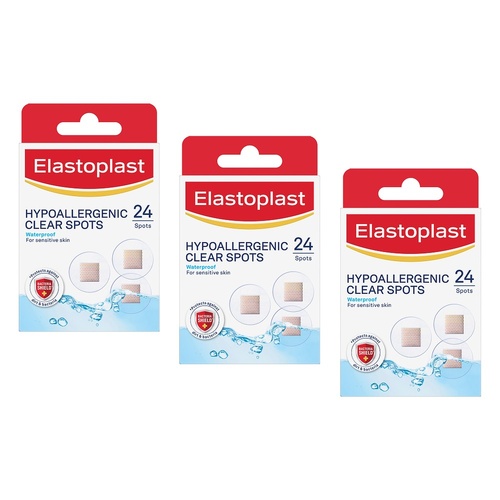 Elastoplast Hypoallergenic Clear Spots 24 Pack Bundle of 3