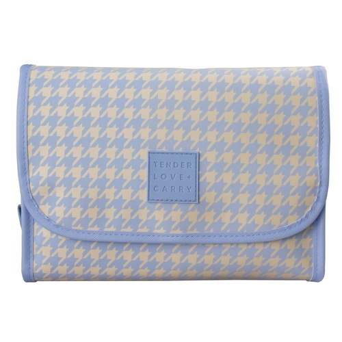 Tender Love + Carry Blue Cream Houndstooth Roll-Up Toiletry Bag 25 x 18 x 8 cm