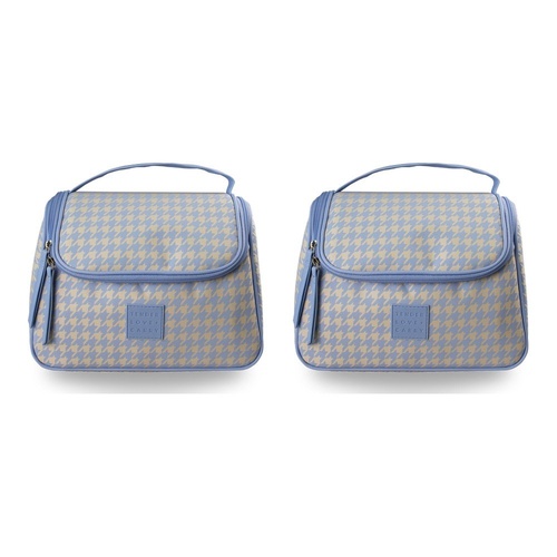 Tender Love + Carry Blue Cream Houndstooth Weekender Wash Bag 26 x 18 x 10 cm Pack of 2