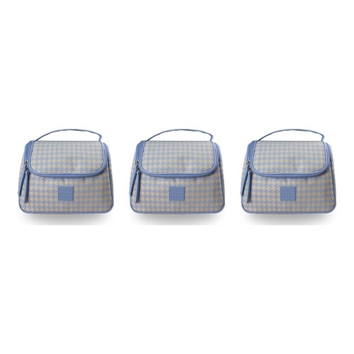 Tender Love + Carry Blue Cream Houndstooth Weekender Wash Bag 26 x 18 x 10 cm Pack of 3
