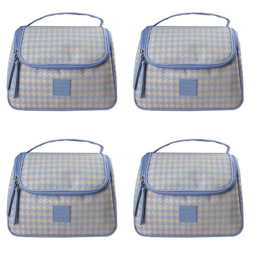 Tender Love + Carry Blue Cream Houndstooth Weekender Wash Bag 26 x 18 x 10 cm Pack of 4