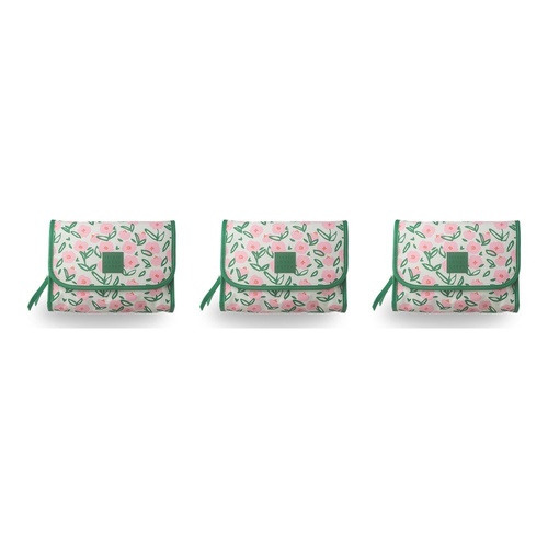 Tender Love + Carry Pink Flower Market Roll-Up Toiletry Bag 25 x 18 x 8 cm Pack of 3