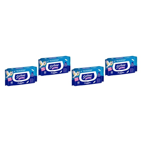Sorbent Silky White Flushable Wipes 40 Pack Bundle of 4