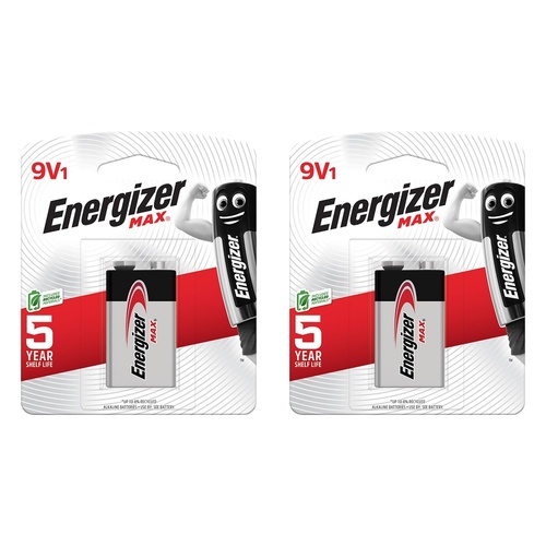Energizer Max 9V Alkaline Battery Pack of 2