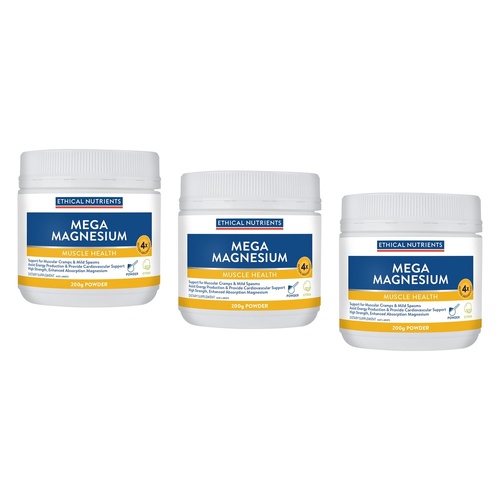 Ethical Nutrients Mega Magnesium Muscle Health Citrus 200g Pack of 3