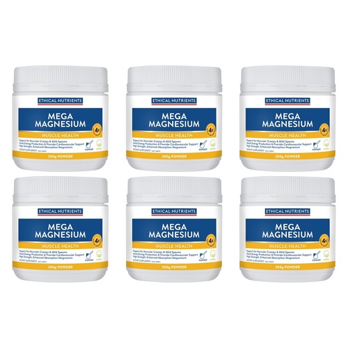 Ethical Nutrients Mega Magnesium Muscle Health Citrus 200g Pack of 6