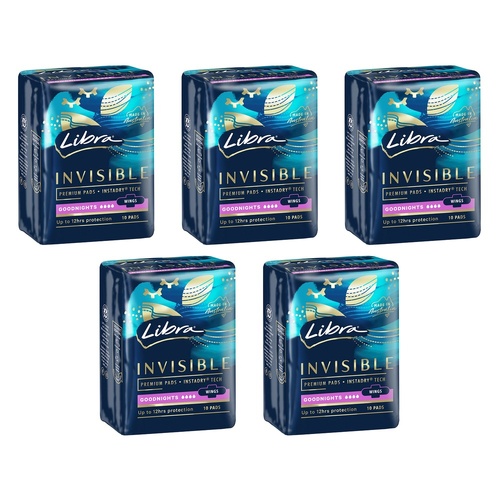 Libra Invisible Goodnights Pads with Wings 10 Pack x 6 Bundle of 5
