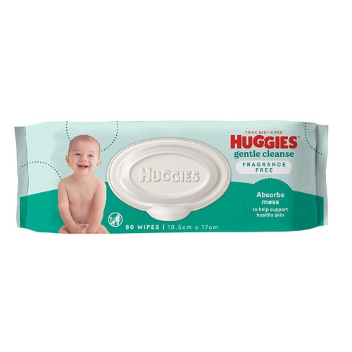 Huggies Gentle Cleanse Fragrance Free Baby Wipes, 3-in-1 Clean, 80 Wipes