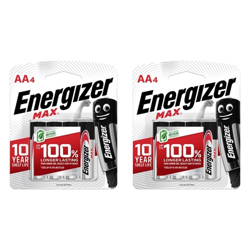 Energizer Max AA Alkaline Batteries 4 Pack Bundle of 2