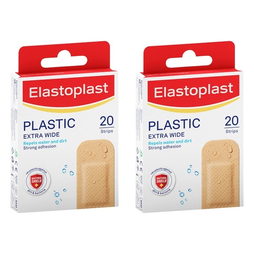 Elastoplast Plastic Extra Wide Strip Plasters 20 Pack Bundle of 2