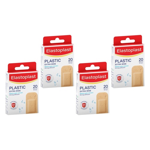 Elastoplast Plastic Extra Wide Strip Plasters 20 Pack Bundle of 4