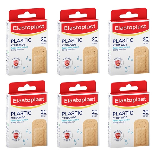 Elastoplast Plastic Extra Wide Strip Plasters 20 Pack Bundle of 6