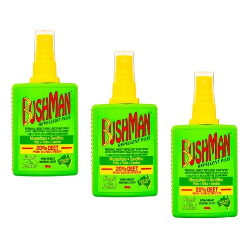 Bushman Repellent Plus 20% DEET with Sunscreen 100mL Pack of 3