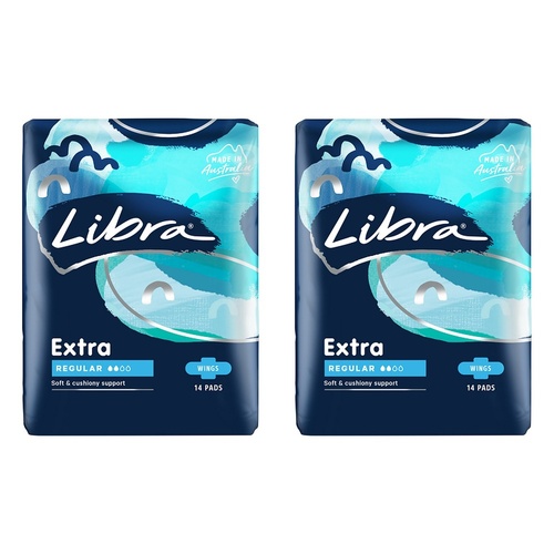 Libra Extra Regular Pads with Wings 14 Pack x 6 Bundle of 2