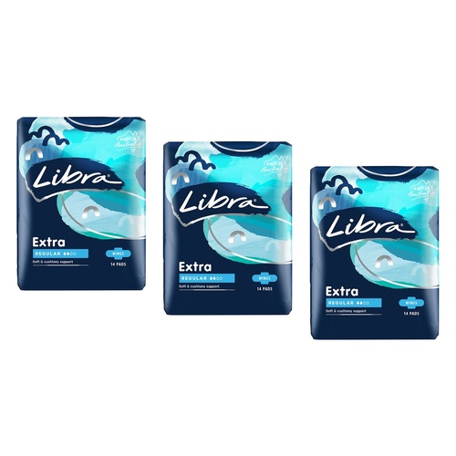 Libra Extra Regular Pads with Wings 14 Pack x 6 Bundle of 3