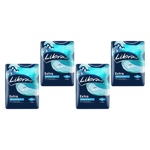 Libra Extra Regular Pads with Wings 14 Pack x 6 Bundle of 4