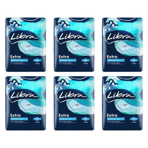 Libra Extra Regular Pads with Wings 14 Pack x 6 Bundle of 6