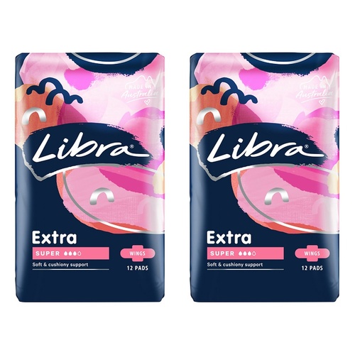 Libra Extra Super Pads with Wings 12 Pack x 6 Bundle of 2
