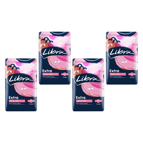 Libra Extra Super Pads with Wings 12 Pack x 6 Bundle of 4